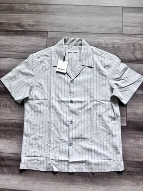 Sandro Men’s Light Gray Pinstripe Short-Sleeve Button-Down Shirt L